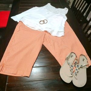 Orange and white checkered capris